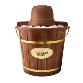 4 Quart Electric Wood Bucket Ice Cream Maker with Carry Handle