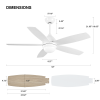 52 Inch White Ceiling Fan with Lights Remote Control Modern Ceiling Fan