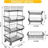 Fruit Vegetable Storage Basket for Kitchen - 4 tier Stackable Metal Wire Baskets Cart with Rolling Wheels Utility Fruits Rack Produce Snack Organizer