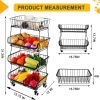 Fruit Vegetable Storage Basket for Kitchen - 4 tier Stackable Metal Wire Baskets Cart with Rolling Wheels Utility Fruits Rack Produce Snack Organizer