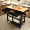 Kitchen Island & Kitchen Cart, Mobile Kitchen Island with Two Lockable Wheels, Rubber Wood Top, Black Color Design Makes It Perspective Impact During