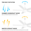 52 Inch White Ceiling Fan with Lights Remote Control Modern Ceiling Fan