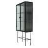 Retro Style Fluted Glass High Cabinet Storage Dual Doors Three Detachable Wide Shelves Enclosed Dust-free Storage for Living Room Bathroom Dining Room