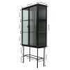 Retro Style Fluted Glass High Cabinet Storage Dual Doors Three Detachable Wide Shelves Enclosed Dust-free Storage for Living Room Bathroom Dining Room