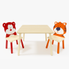 Kids Table and 2 Chairs Set, 3 Pieces Toddler Table and Chair Set, Wooden Activity Play Table Set (Bear&Tiger)