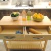 Kitchen Island & Kitchen Cart, Mobile Kitchen Island with Two Lockable Wheels, Rubber Wood Top, Simple Design & Natural Color Give More Imagination of