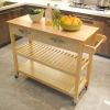 Kitchen Island & Kitchen Cart, Mobile Kitchen Island with Two Lockable Wheels, Rubber Wood Top, Simple Design & Natural Color Give More Imagination of