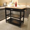 Kitchen Island & Kitchen Cart, Mobile Kitchen Island with Two Lockable Wheels, Rubber Wood Top, Black Color Design Makes It Perspective Impact During