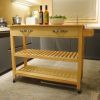 Kitchen Island & Kitchen Cart, Mobile Kitchen Island with Two Lockable Wheels, Rubber Wood Top, Simple Design & Natural Color Give More Imagination of