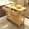 Kitchen Island & Kitchen Cart, Mobile Kitchen Island with Two Lockable Wheels, Rubber Wood Top, Simple Design & Natural Color Give More Imagination of