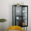 Retro Style Fluted Glass High Cabinet Storage Dual Doors Three Detachable Wide Shelves Enclosed Dust-free Storage for Living Room Bathroom Dining Room