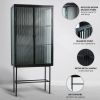 Retro Style Fluted Glass High Cabinet Storage Dual Doors Three Detachable Wide Shelves Enclosed Dust-free Storage for Living Room Bathroom Dining Room