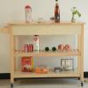 Kitchen Island & Kitchen Cart, Mobile Kitchen Island with Two Lockable Wheels, Rubber Wood Top, Simple Design & Natural Color Give More Imagination of