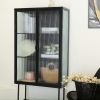 Retro Style Fluted Glass High Cabinet Storage Dual Doors Three Detachable Wide Shelves Enclosed Dust-free Storage for Living Room Bathroom Dining Room