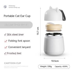 304 Stainless Steel Cartoon Cat Ear Insulation Soup Cups With Cover Spoon (Option: White Stainless Steel Liner-450ml)