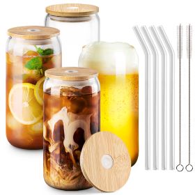 Combler Glass Cups with Bamboo Lids and Straws, 16 oz Drinking Glasses 4pcs Set, Iced coffee Cup Coffee Bar Accessories, Beer Glass Coffee Cups with L (Style: 5 SET 4 pcs (20 pcs))