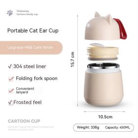 304 Stainless Steel Cartoon Cat Ear Insulation Soup Cups With Cover Spoon (Option: Cream Stainless Steel Liner-450ml)