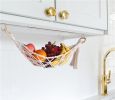 Fruit Hammock; Gray Fruit Basket; 100% Cotton; Screws & S Hooks; Banana Holder; Hanging Fruit Basket for Potato Storage