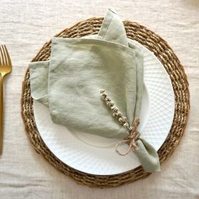 Pure Linen Insulation Placemat Square Wiping Towel Solid Color Napkin Mouth Cloth (Option: Grass Green-38 √ó 55cm)