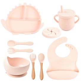 8-piece Children's Silicone Tableware Set Dinosaur Silicone Plate Bib Spoon Fork Cup Baby Silicone Plate (Option: Y4-E)