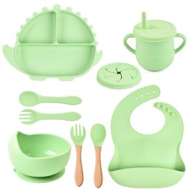 8-piece Children's Silicone Tableware Set Dinosaur Silicone Plate Bib Spoon Fork Cup Baby Silicone Plate (Option: Y3-E)