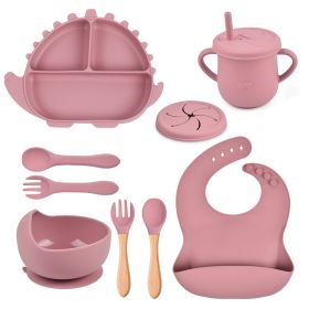 8-piece Children's Silicone Tableware Set Dinosaur Silicone Plate Bib Spoon Fork Cup Baby Silicone Plate (Option: Y19-F)