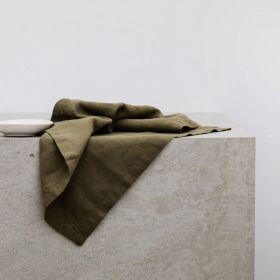 Pure Linen Insulation Placemat Square Wiping Towel Solid Color Napkin Mouth Cloth (Option: Olive Green-34 √ó 34cm)